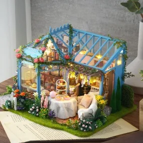 DIY Dollhouse Kit Roze Garden Green Tea Cafe Miniature Plant Studio Coffee Shop Miniature Kit with Free Dust Cover Adult Craft DIY Kits