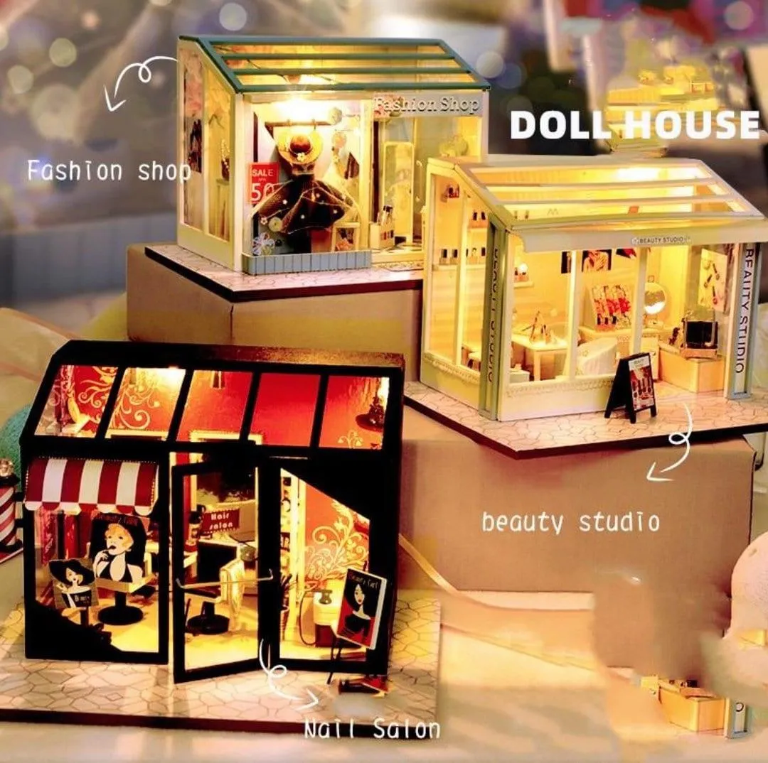 DIY Dollhouse Kit Shop Dollhouse Miniature - Cake Shop - Nail Salon - Fashion Shop - Beauty Studio - Ice Cream - Dessert Shop Miniature Kit