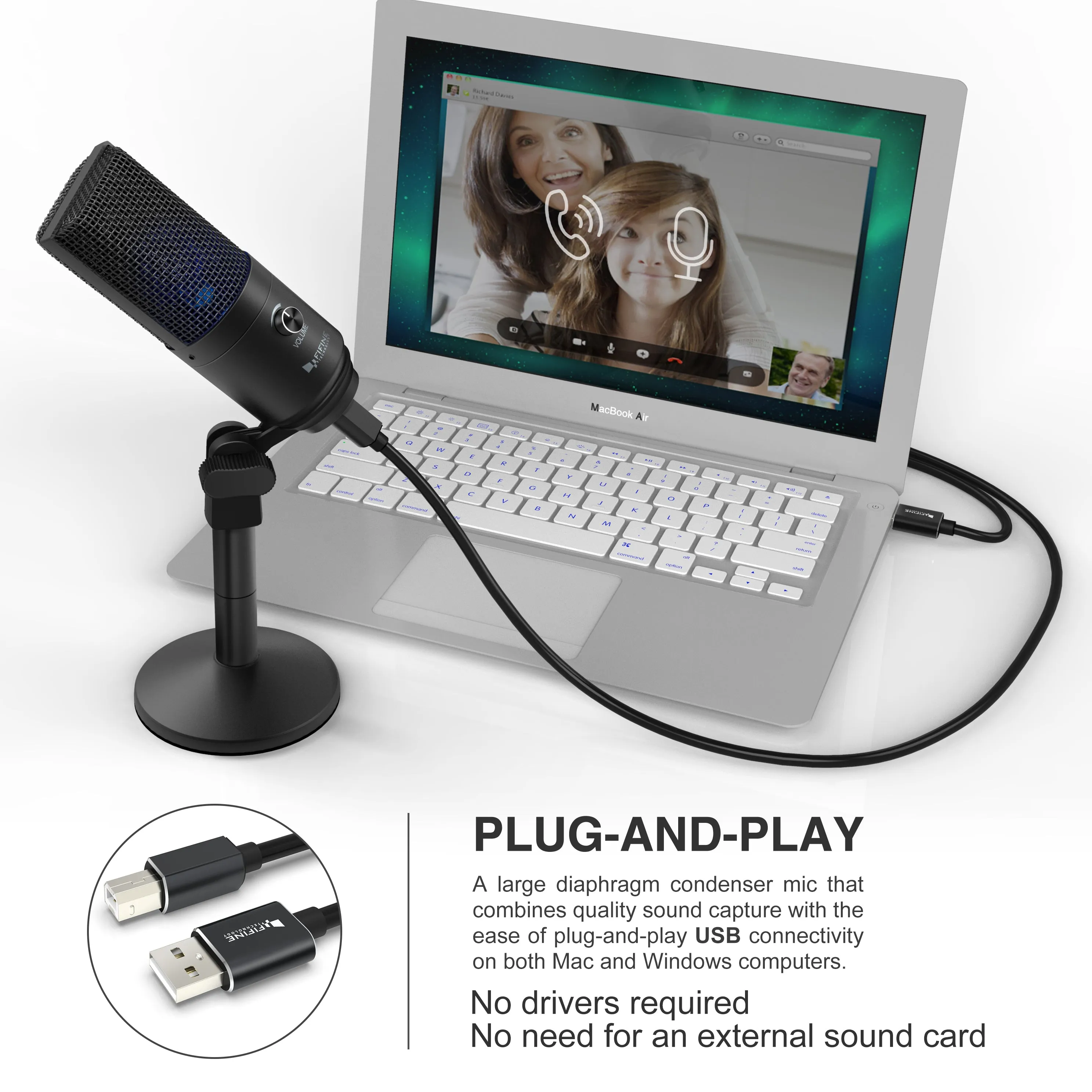 Fifine x DELE K670B USB Condenser Microphone, Black edition
