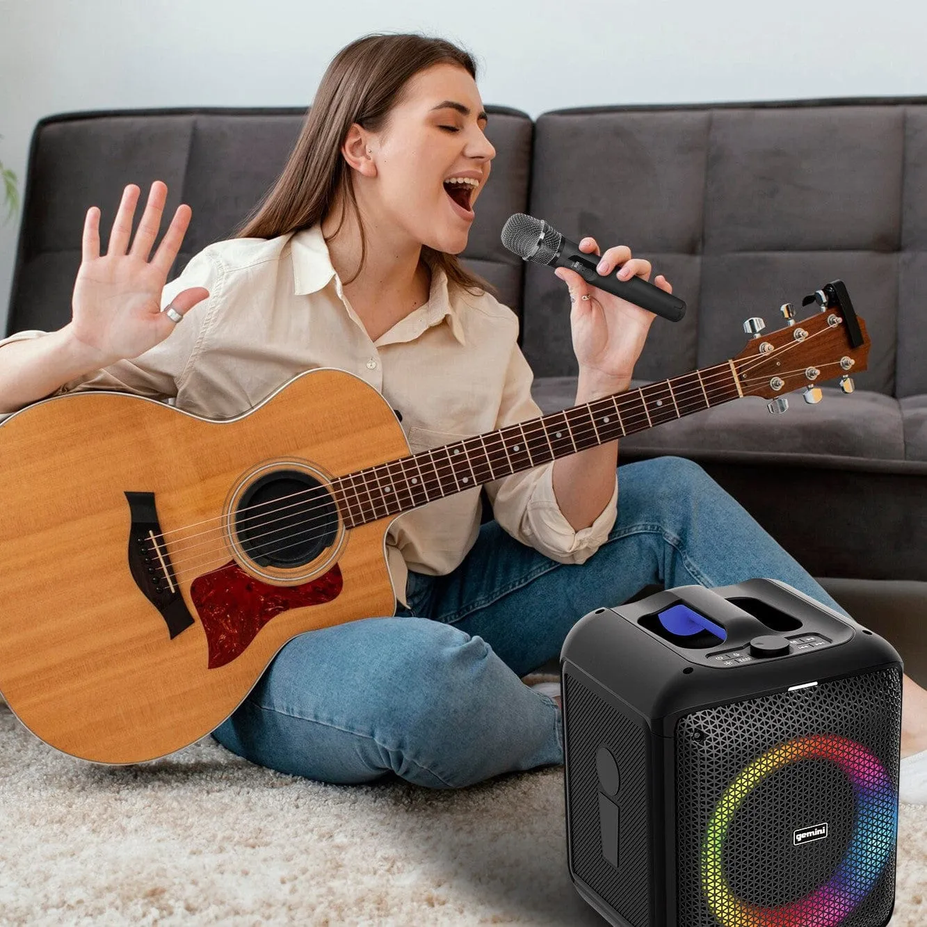 GGO-650L Portable Bluetooth Karaoke Speaker - 100W with LED Lights