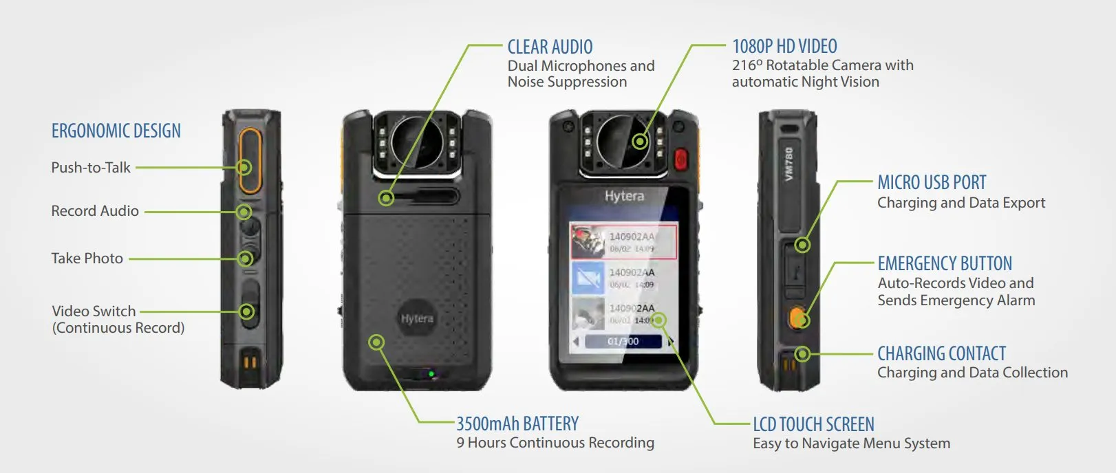 Hytera VM780 Body Worn Camera with Push-to-Talk Over Cellular