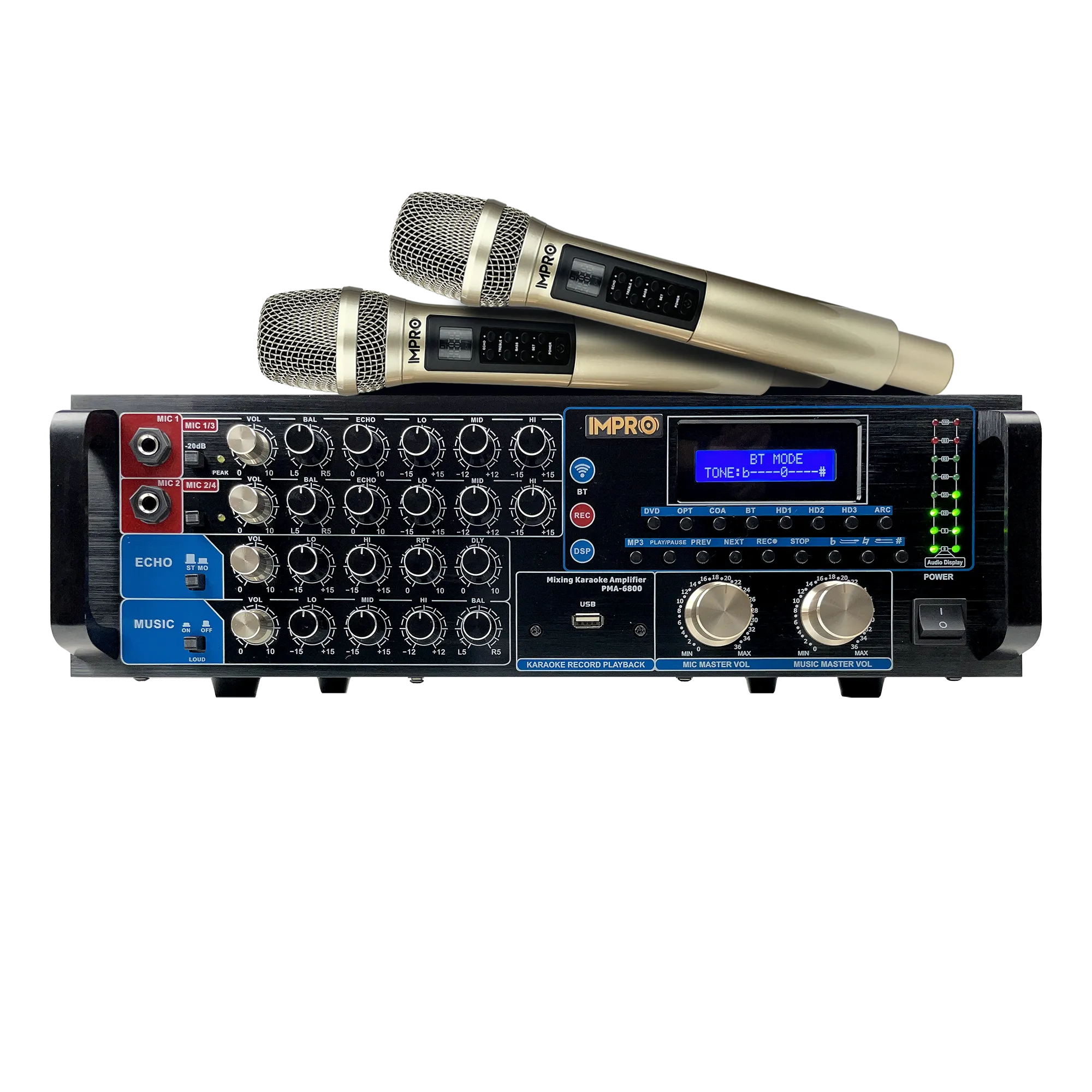 ImPro PMA-6800 800W Mixing Amplifier Bundle with ImPro UHF-88II Wireless Microphones