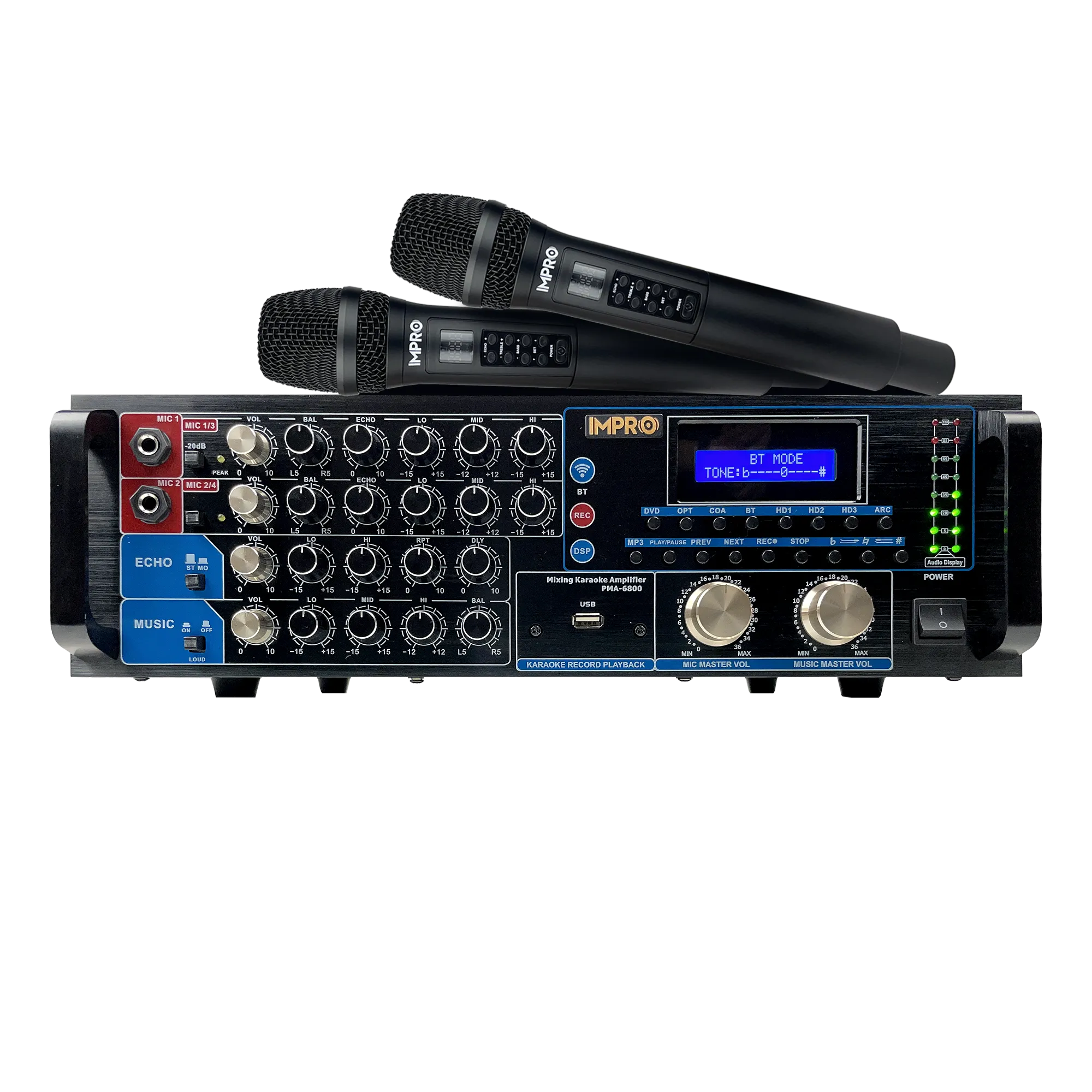 ImPro PMA-6800 800W Mixing Amplifier Bundle with ImPro UHF-88II Wireless Microphones