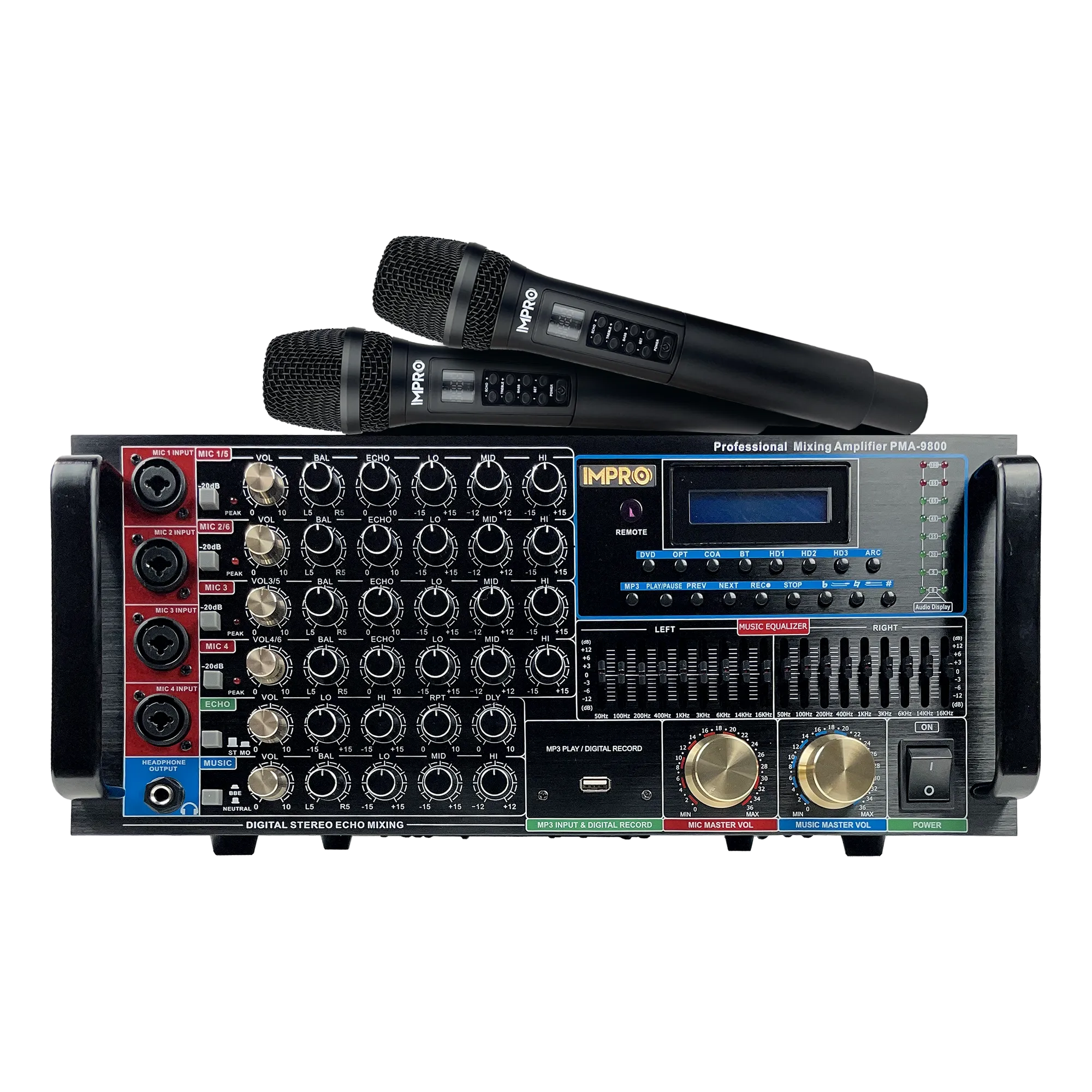 ImPro PMA-9800 1600W Mixing Amplifier Bundle with ImPro UHF-88II Wireless Microphones