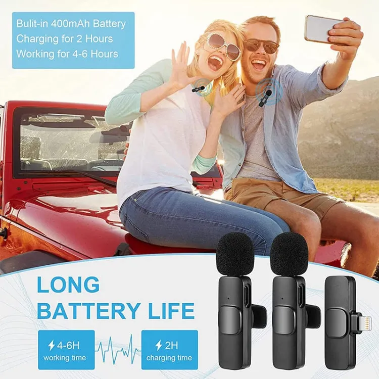 K9 Wireless Clip-on Auto Noise Cancelling Live Mini Microphone for 8-Pin Device 2 in 1