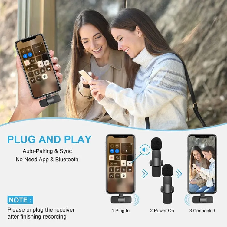 K9 Wireless Clip-on Auto Noise Cancelling Live Mini Microphone for 8-Pin Device 2 in 1