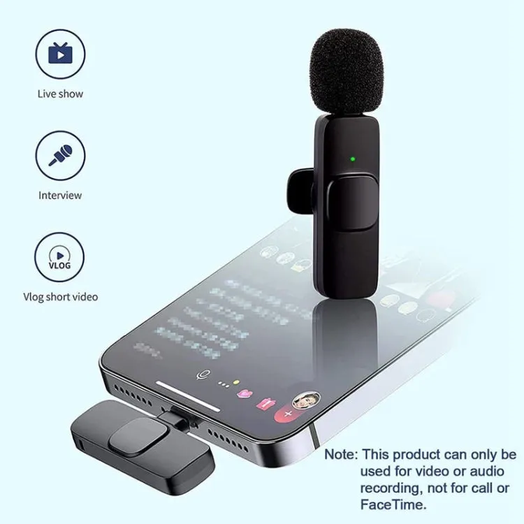 K9 Wireless Clip-on Auto Noise Cancelling Live Mini Microphone for 8-Pin Device 2 in 1