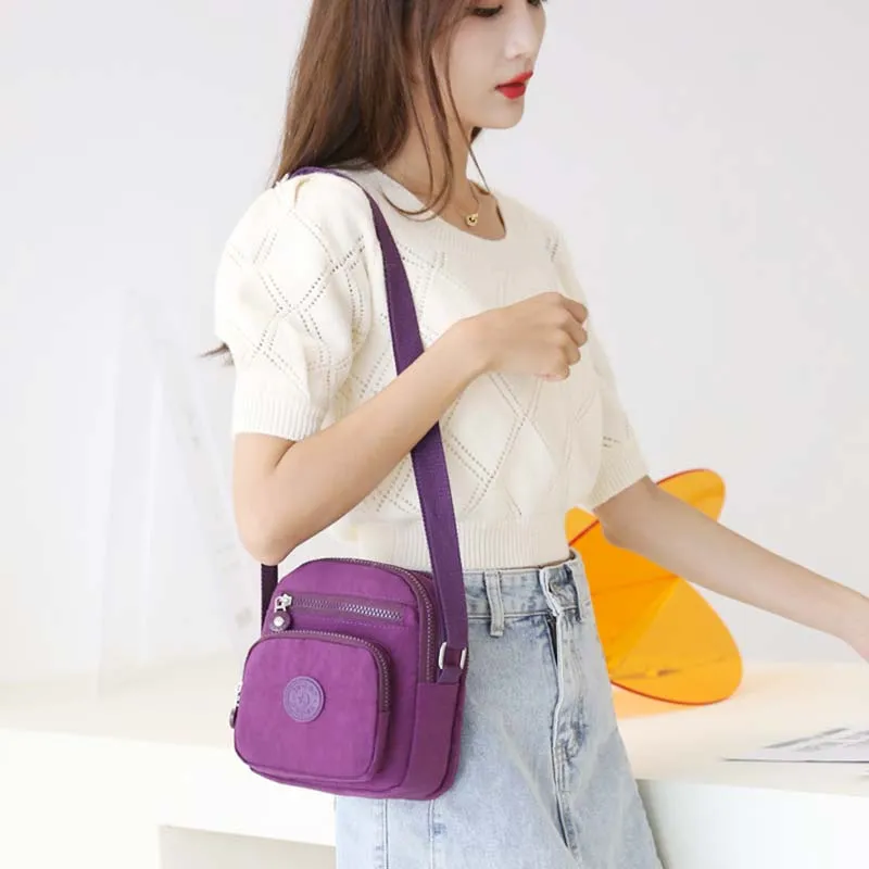 Lightweight Small Solid Color Crossbody Bag Multi-Pocket Cell Phone Purse