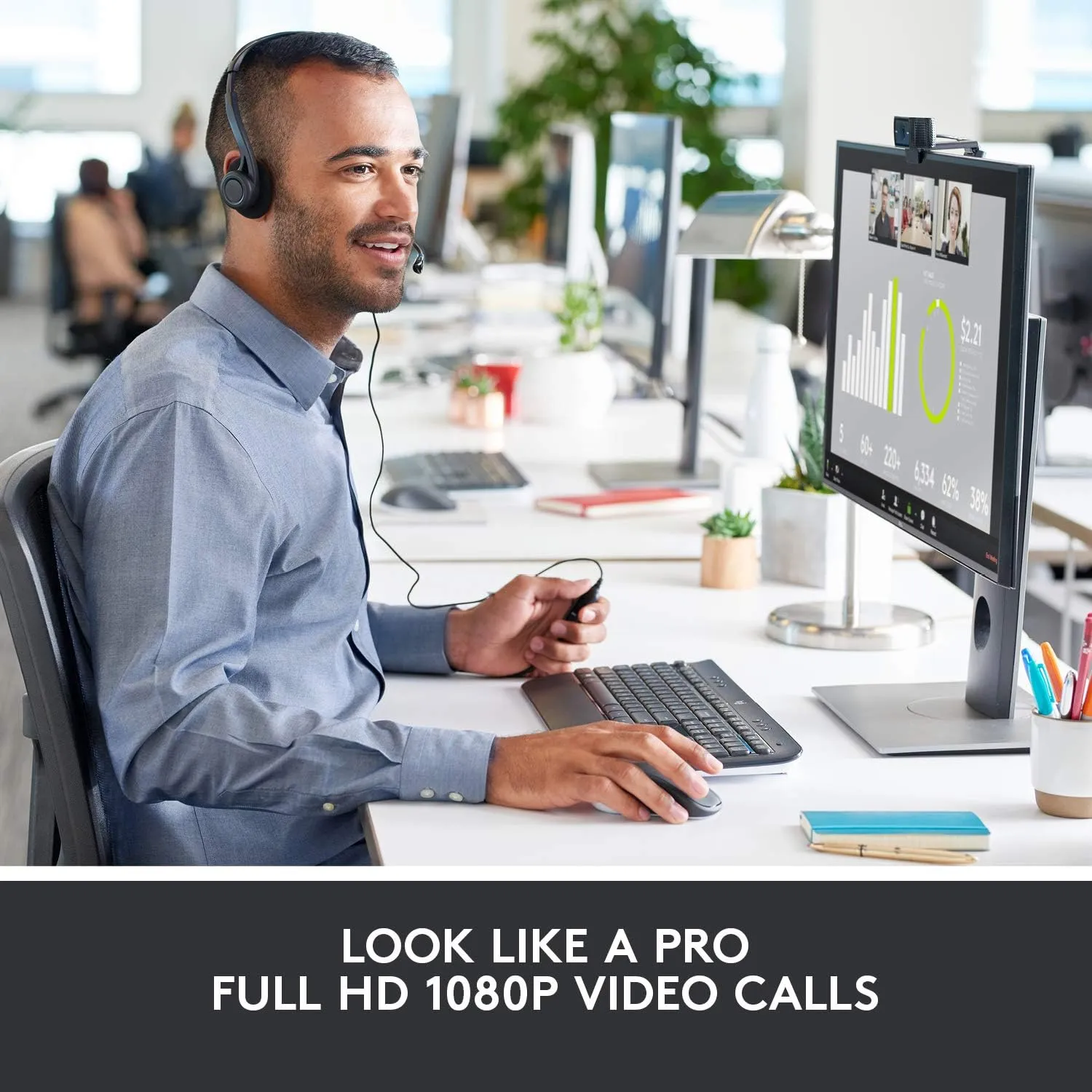 Logitech C920 HD Pro Webcam - Full HD 1080p Streaming & Video Calling, Stereo Audio, Light Correction, Compatible with PC, Mac, Laptop & Tablet, Black