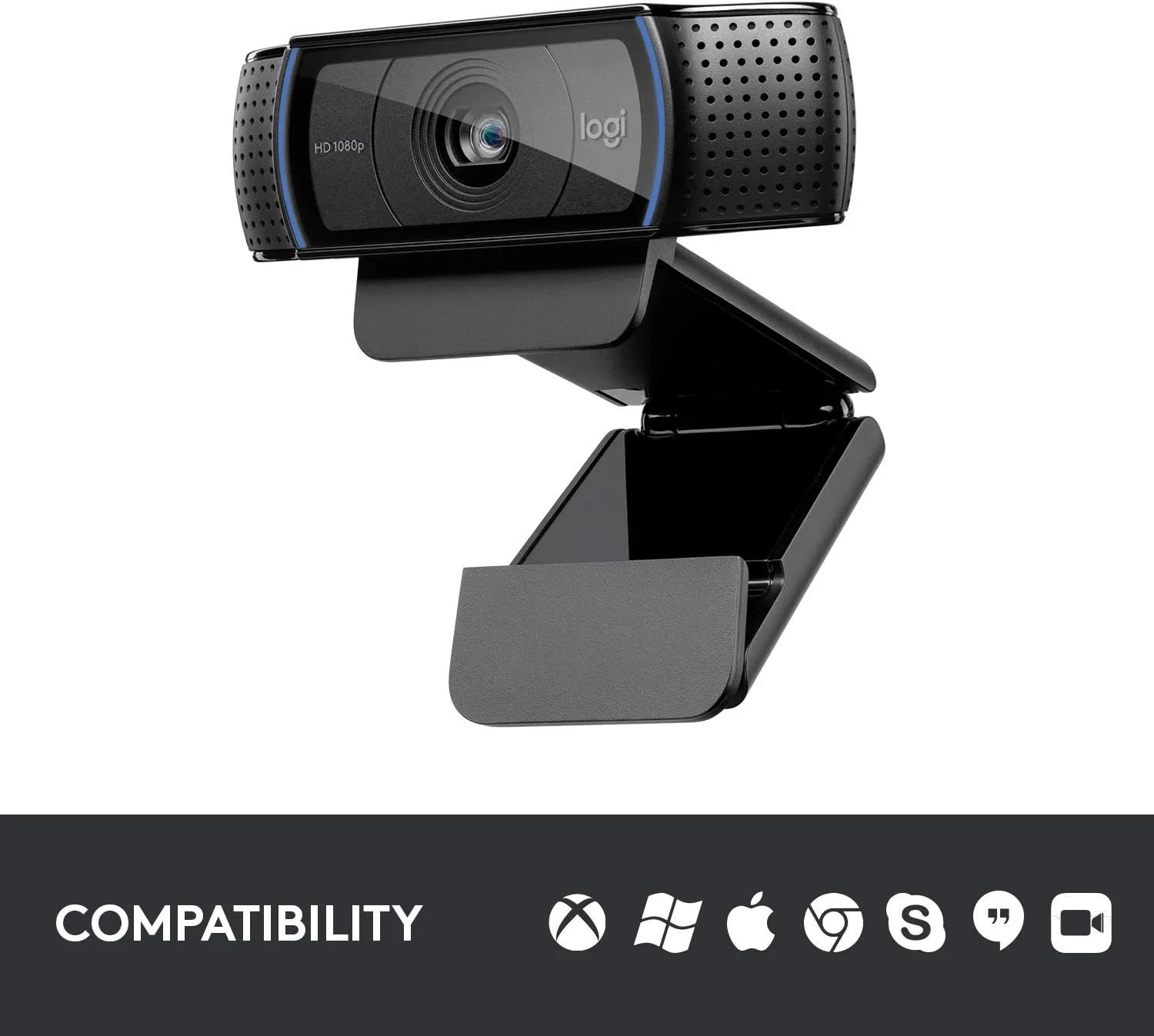 Logitech C920 HD Pro Webcam - Full HD 1080p Streaming & Video Calling, Stereo Audio, Light Correction, Compatible with PC, Mac, Laptop & Tablet, Black