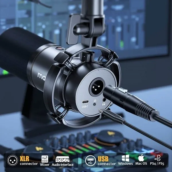 Maono PD200XS USB/XLR Dynamic Microphone Set with Boom Arm