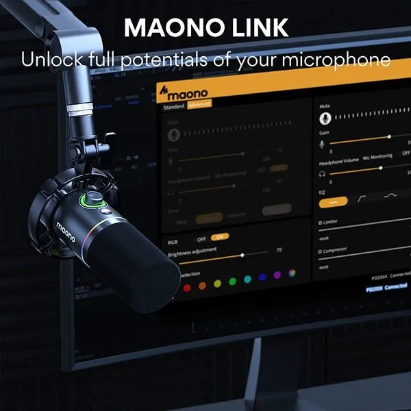 Maono PD200XS USB/XLR Dynamic Microphone Set with Boom Arm
