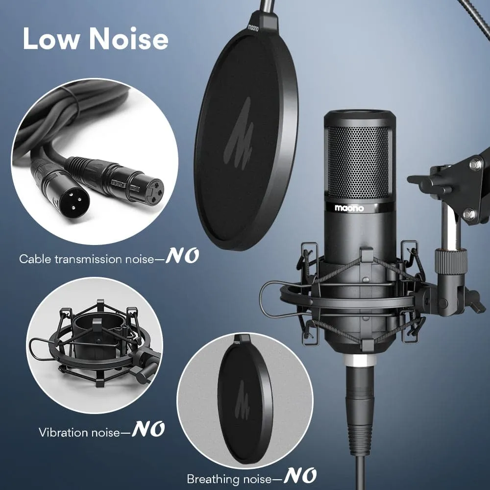 Maono XLR Cardioid Vocal Studio Microphone with Boom Arm Kit