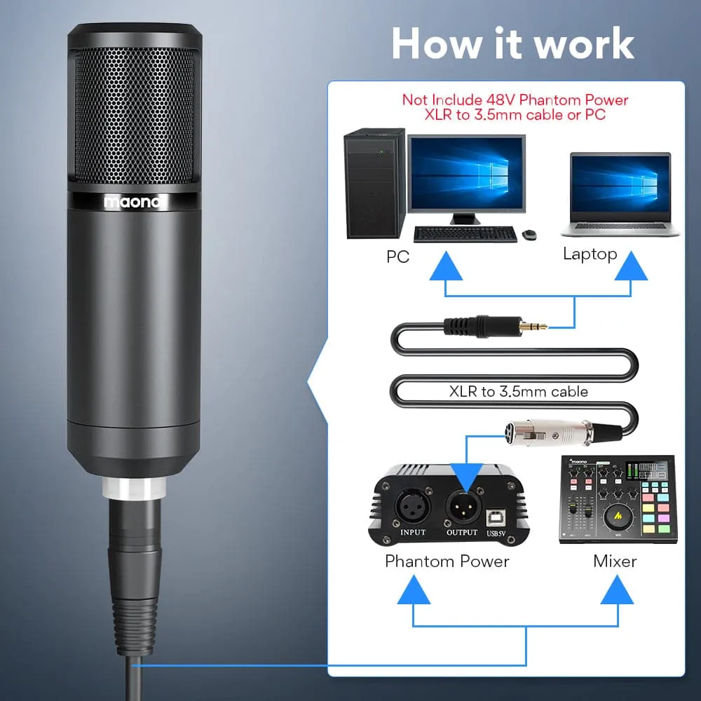 Maono XLR Cardioid Vocal Studio Microphone with Boom Arm Kit