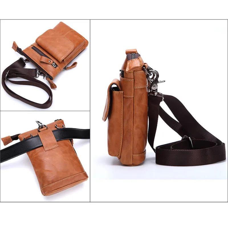 Men's Outdoor Leather Multi-function Waist Bag