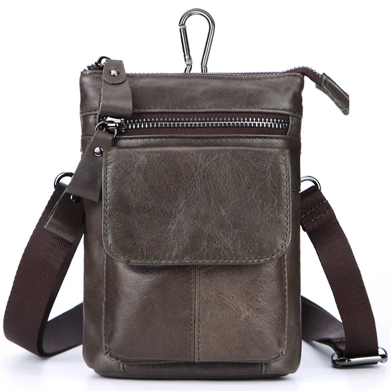 Men's Outdoor Leather Multi-function Waist Bag