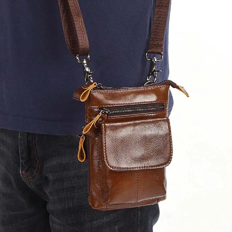 Men's Outdoor Leather Multi-function Waist Bag