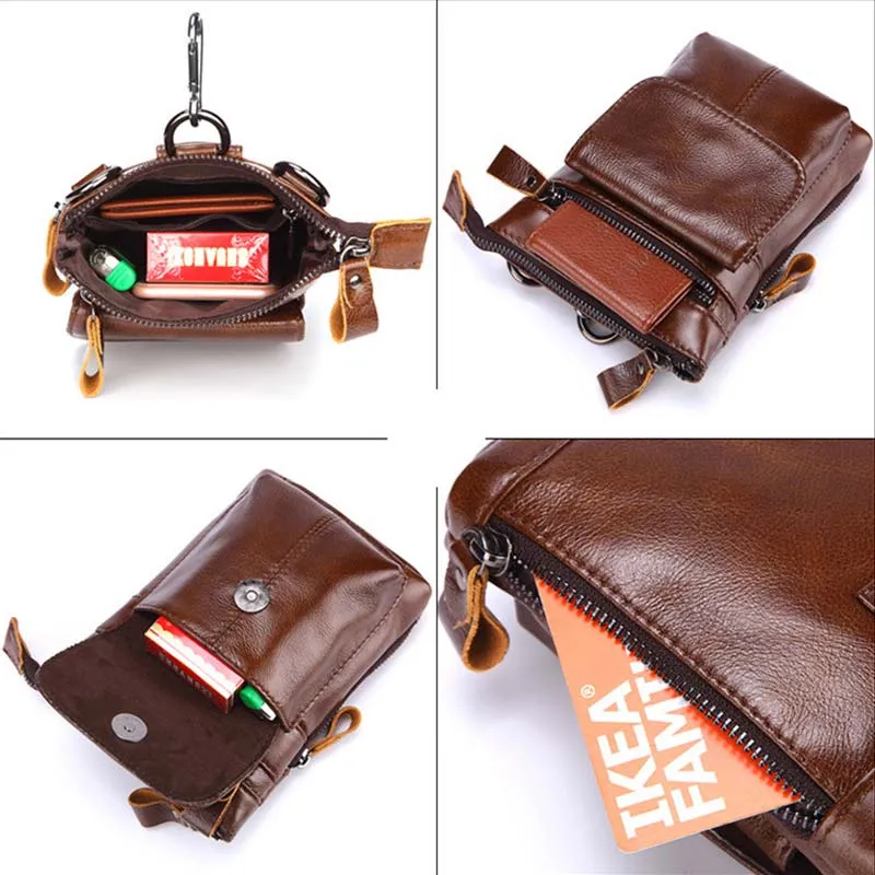 Men's Outdoor Leather Multi-function Waist Bag