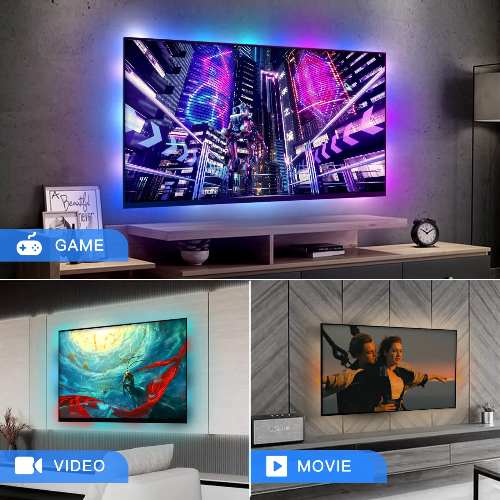 MOES Smart WiFi Ambient Lighting TV Backlight 4K HDMI 2.0 Sync Box LED Light Strip Music