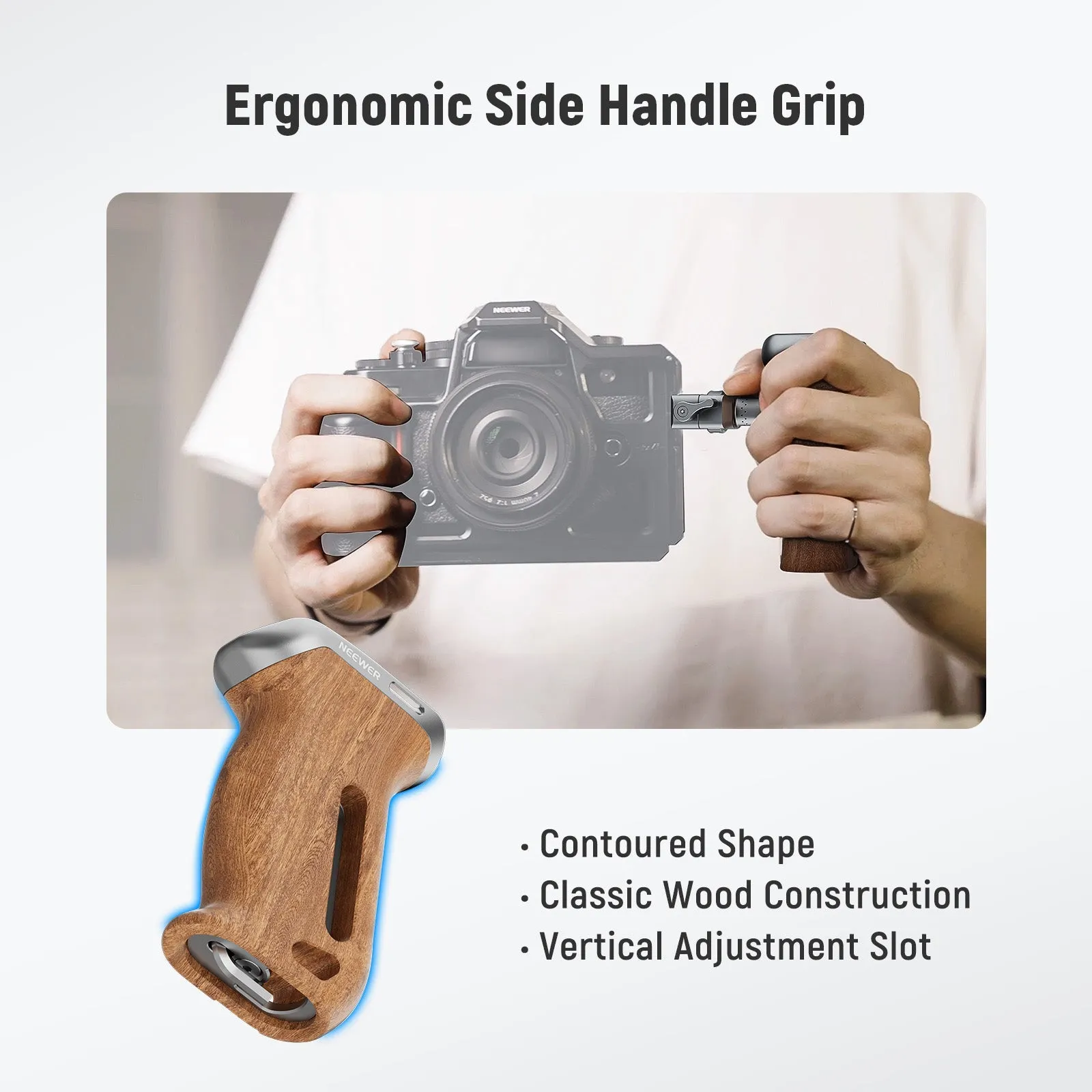 NEEWER CA100 Wooden Side Handle Grip with NATO Clamp