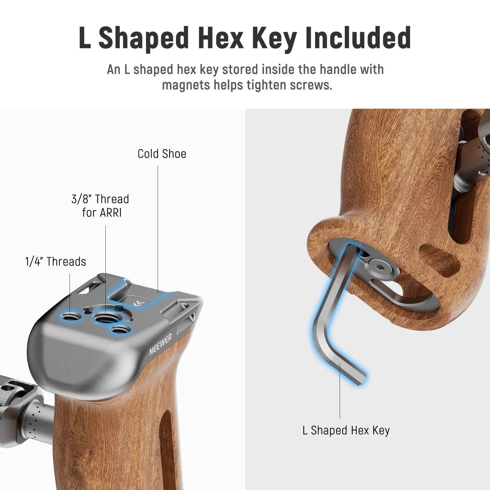 NEEWER CA100 Wooden Side Handle Grip with NATO Clamp