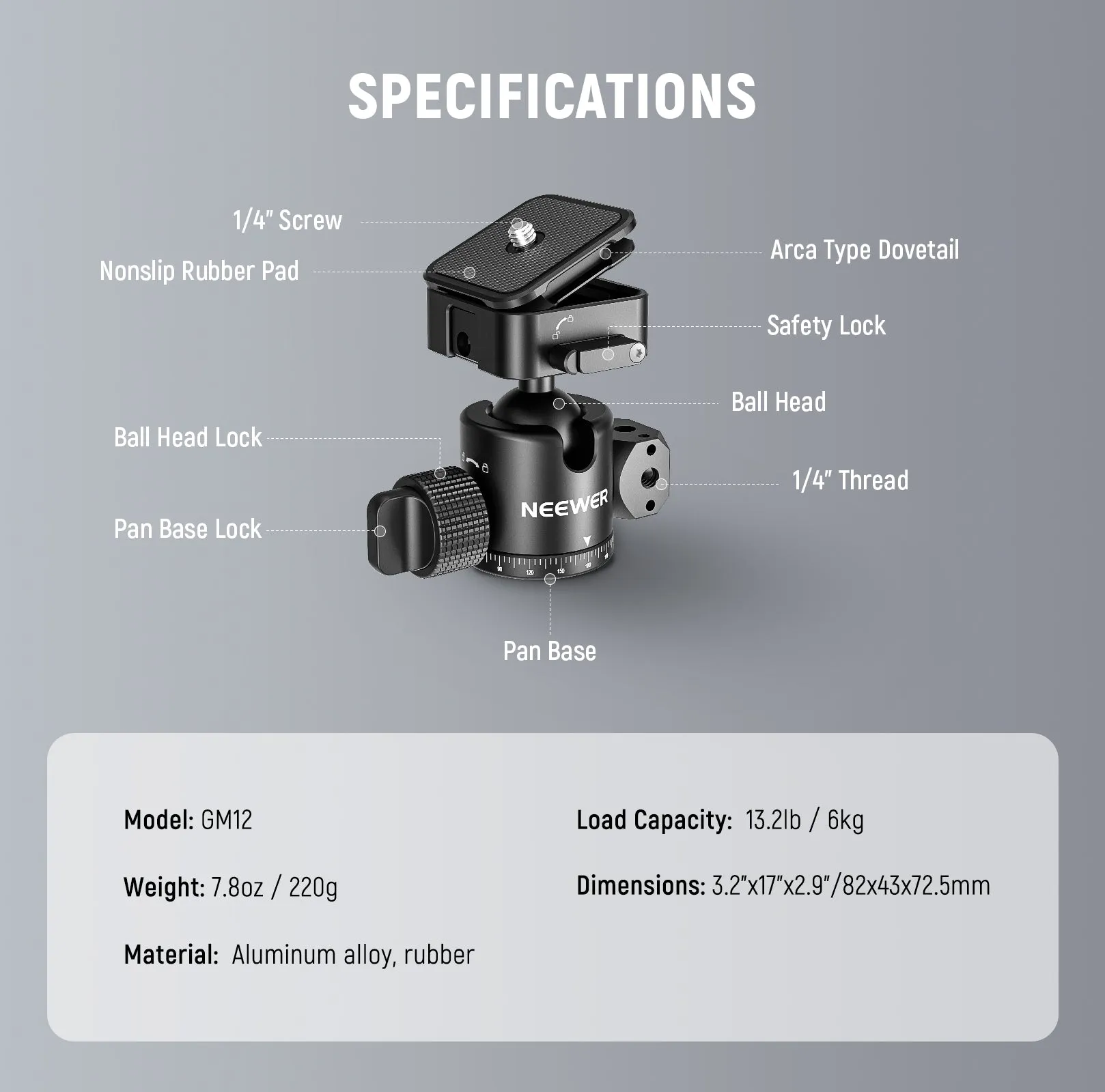 NEEWER GM12 Aluminum Alloy Ball Head
