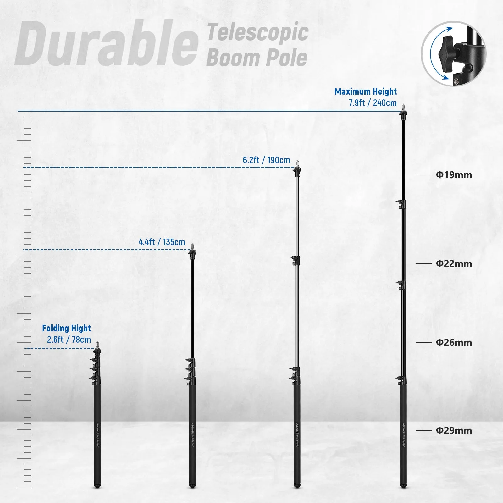 NEEWER MS240AC 7.9ft/240cm Telescopic Air Cushion Boom Pole