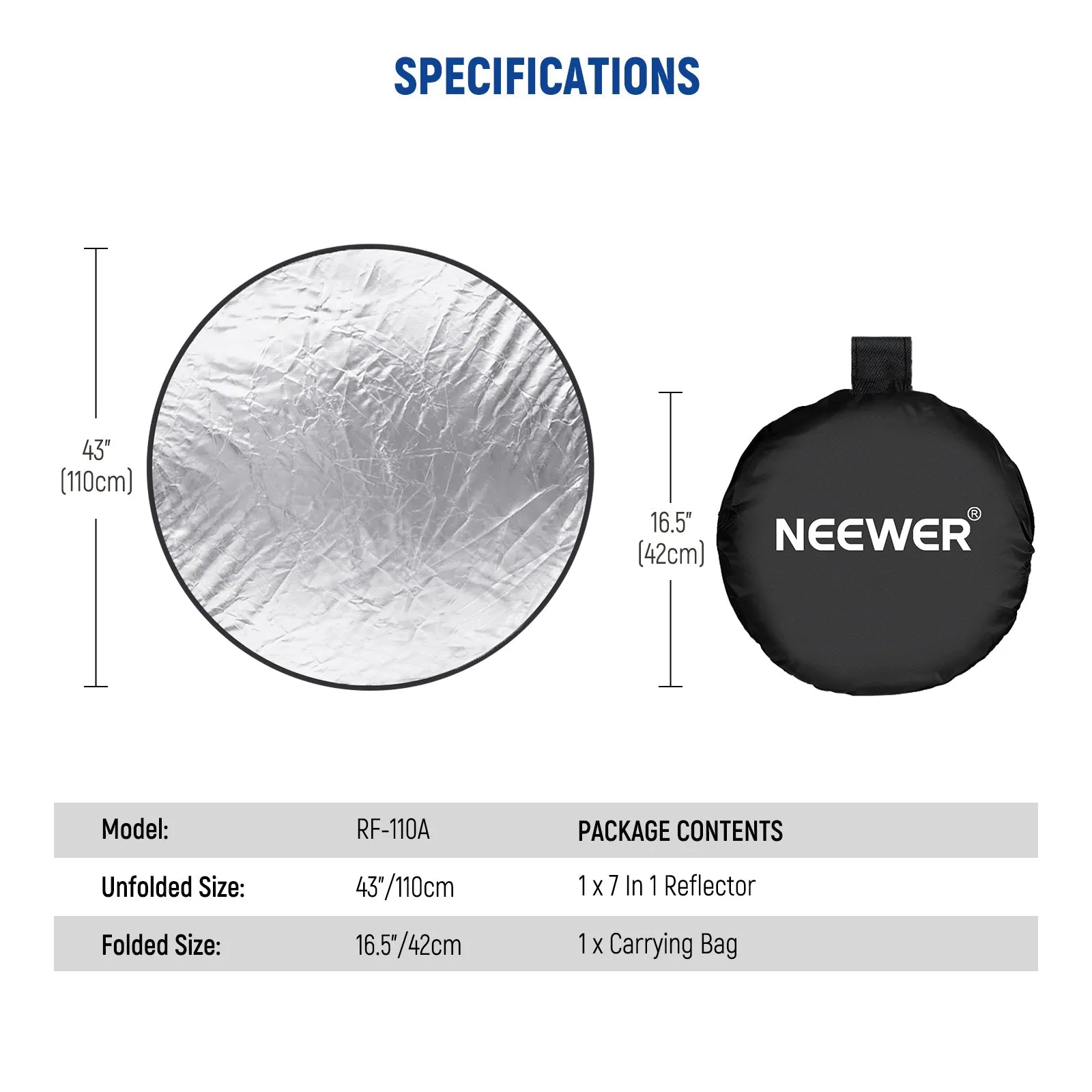 NEEWER RF-110A 7 in 1 43"/110cm Photography Reflector