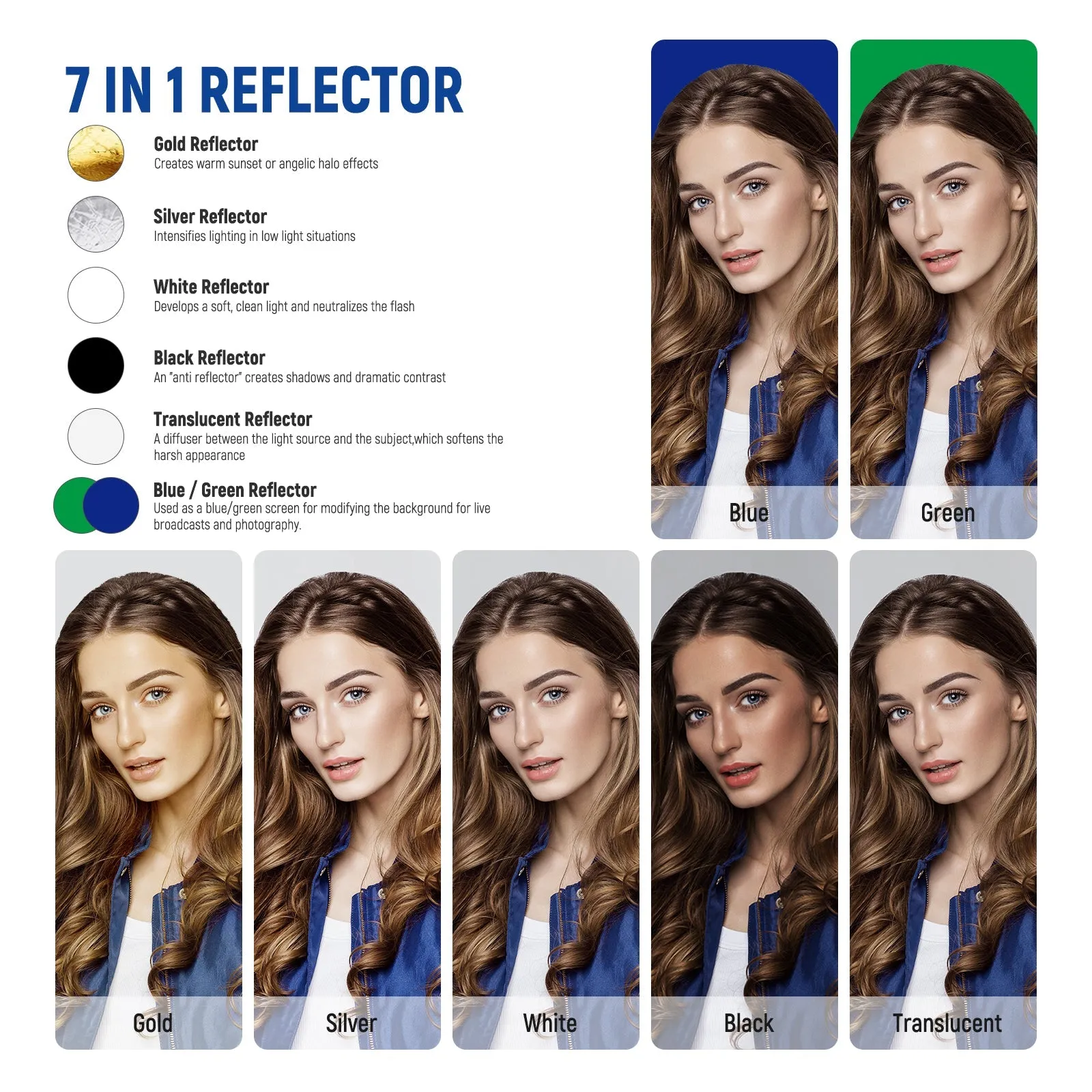 NEEWER RF-110A 7 in 1 43"/110cm Photography Reflector