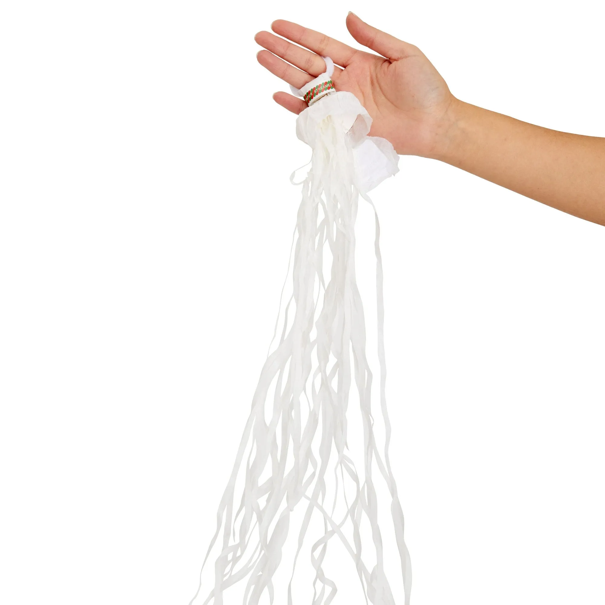 No Mess White Throw Streamers for Birthday Party, Wedding Reception, Grand Opening (30 Pack)