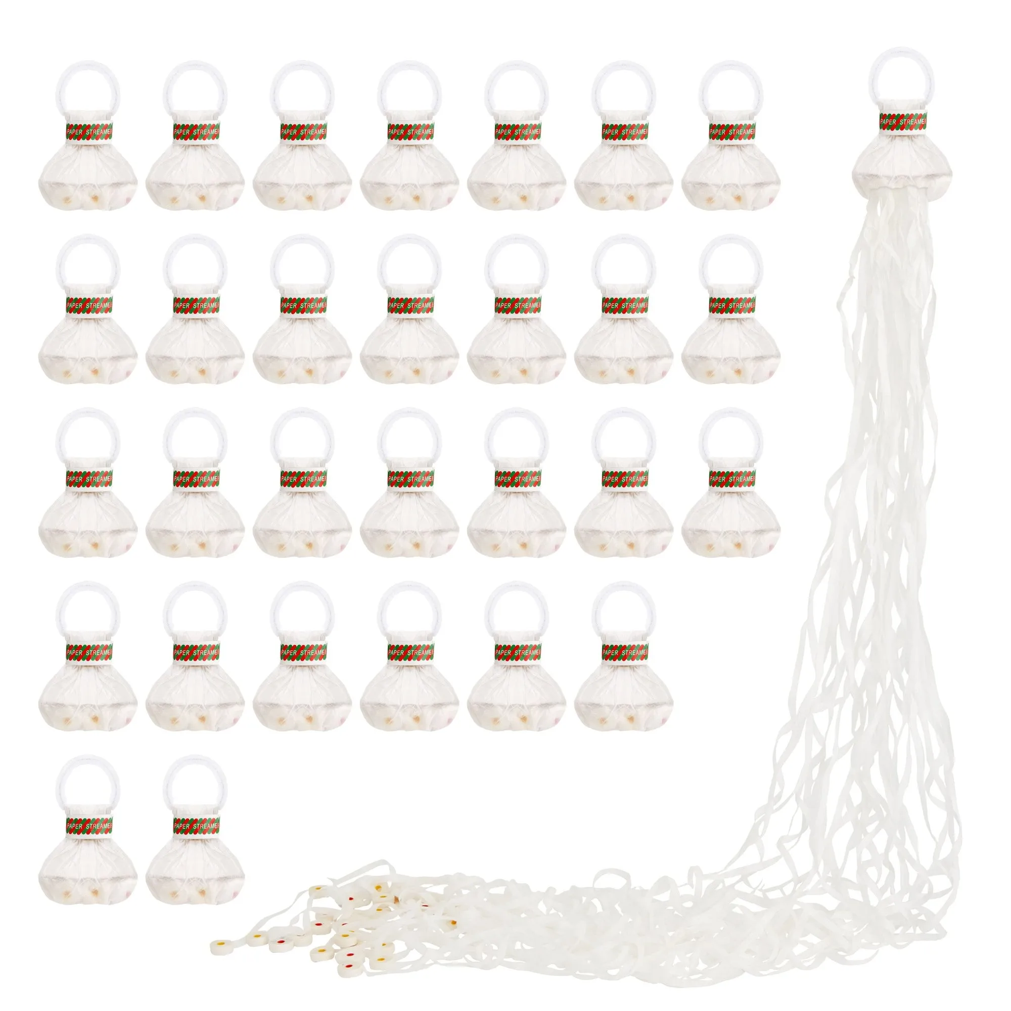 No Mess White Throw Streamers for Birthday Party, Wedding Reception, Grand Opening (30 Pack)
