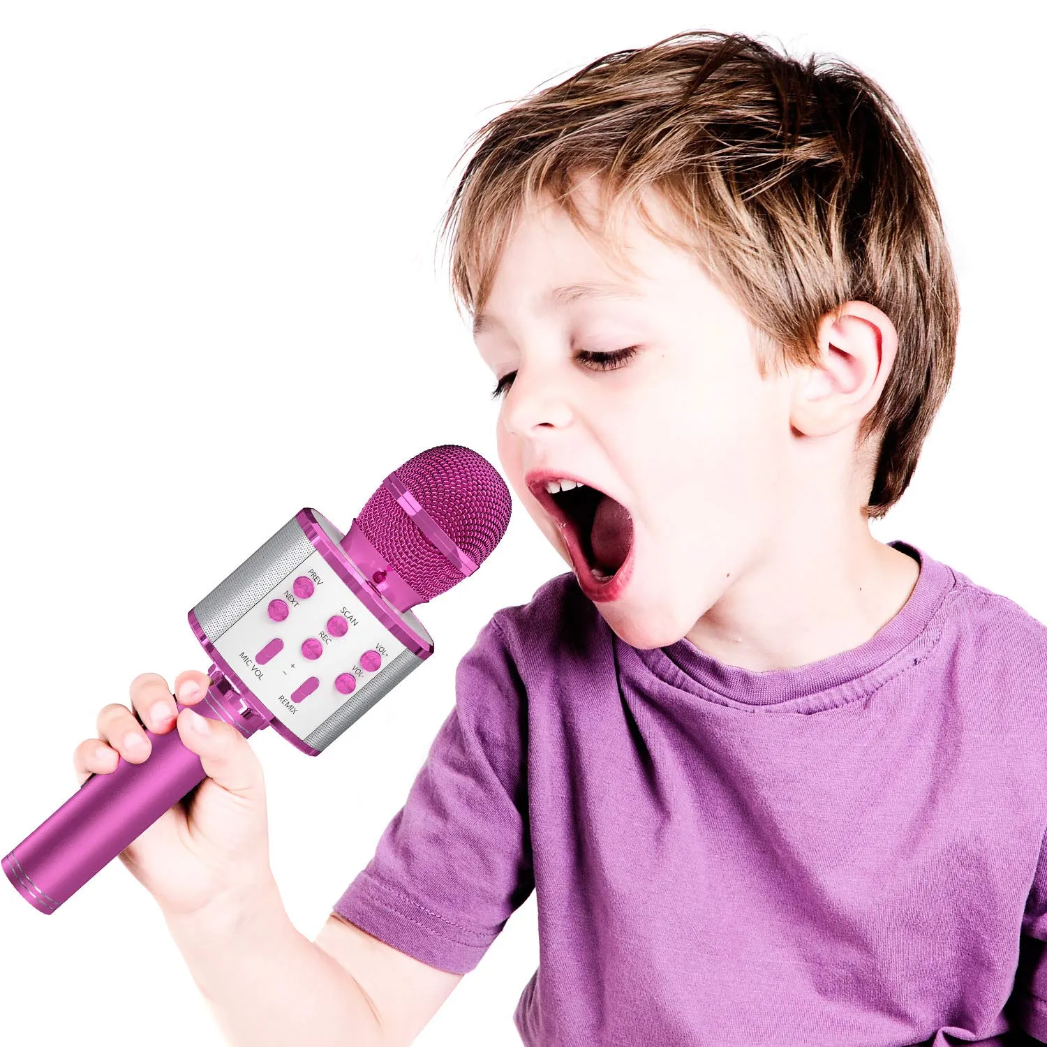 Ovellic 2 Pack Wireless Bluetooth Karaoke Microphones - Purple & Blue