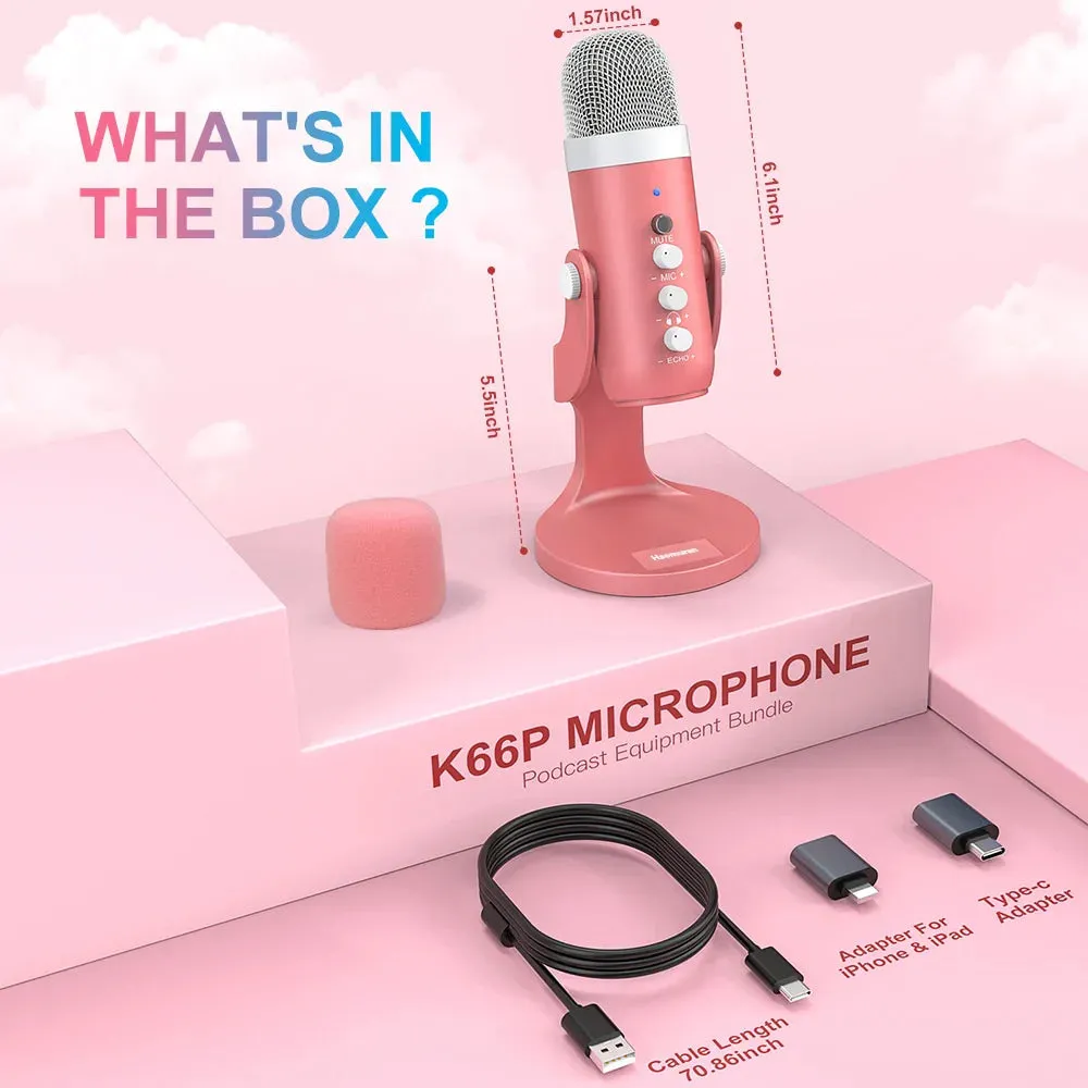 Pink USB Condenser Studio Microphone