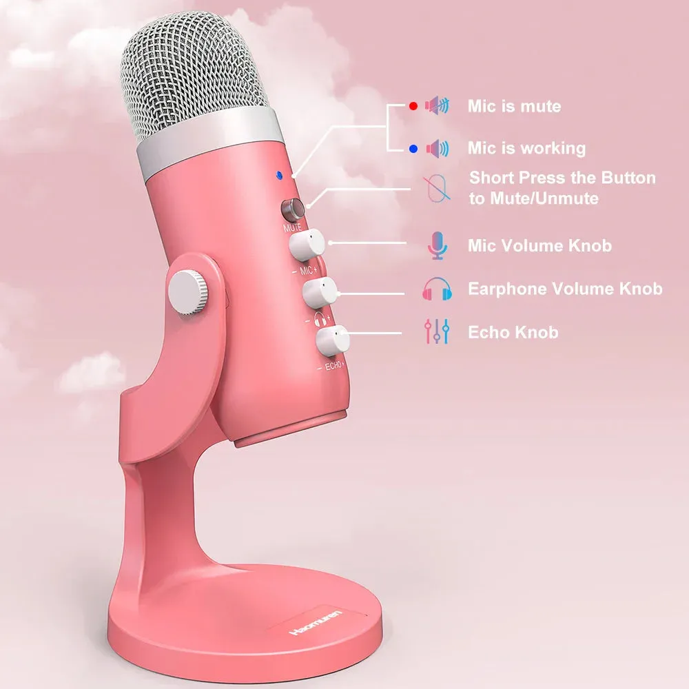 Pink USB Condenser Studio Microphone
