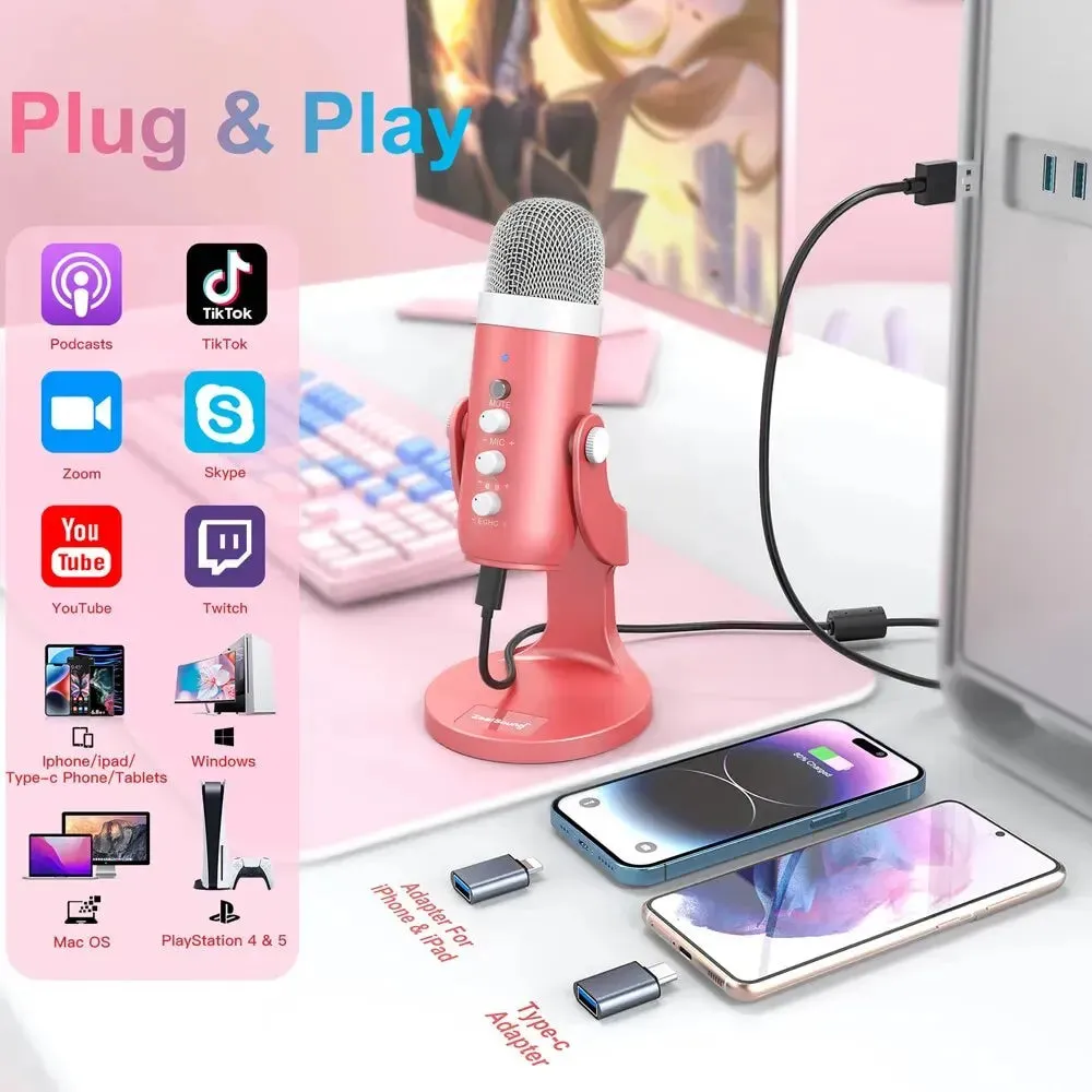 Pink USB Condenser Studio Microphone