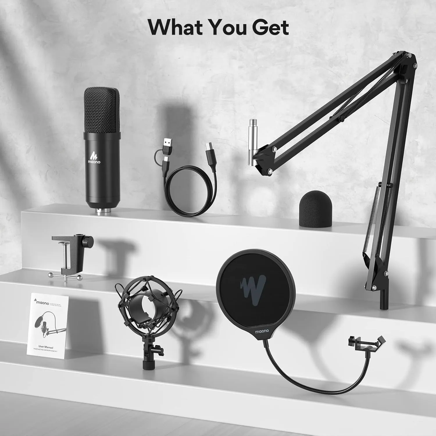 Podcast Microphone, USB Computer Mic for PC with Software, Boom Arm and Shock...