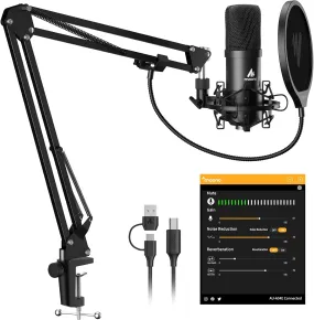 Podcast Microphone, USB Computer Mic for PC with Software, Boom Arm and Shock...