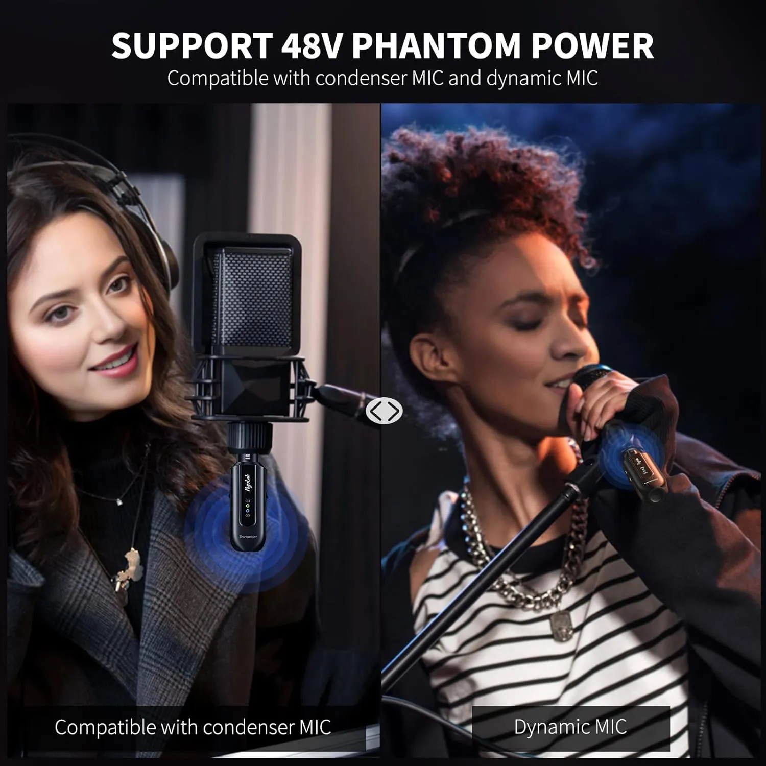 POGOLAB BKW-X1, 2.4Ghz Rechargeable Wireless Microphone Transmitter and Receiver for Enhanced Audio Quality