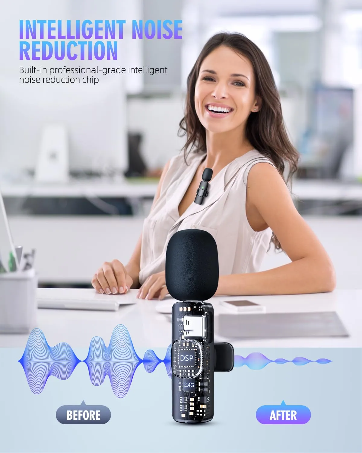 PQRQP 3 in 1 Wireless Lavalier Microphones for iPhone, iPad, Android, Camera, USB-C Microphone, 7-Hour Battery, Mini Microphone with Noise Reduction for Video Recording, Vlog, YouTube, TikTok
