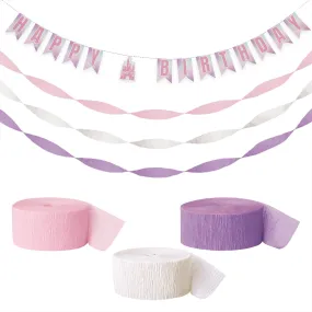 Princess Party Supplies - Pink Castle Happy Birthday Banner Garland with Crepe Streamer Decorations
