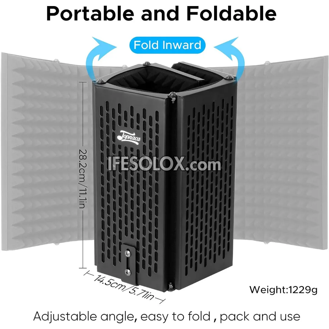 Professional 5-Panel Collapsible Microphone Isolation Shield for Podcast and Studio - Brand New