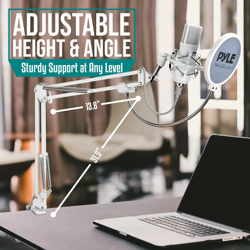 Professional Usb Podcast Microphone Kit - High-Res. Mic With Usb Cable, Pop Filter, Mic Stand, Shock Mount, White
