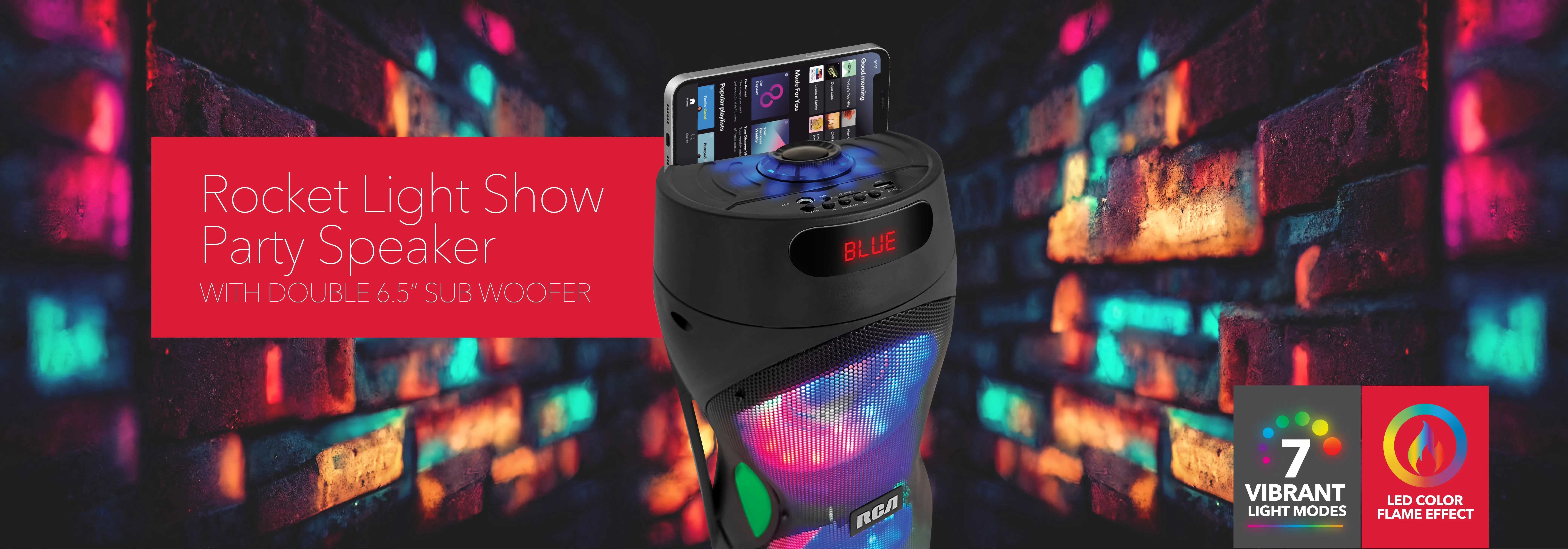 RCA Disco 206 RGB Wireless Party Speaker with Dual 6.5" Woofers & LED Lights