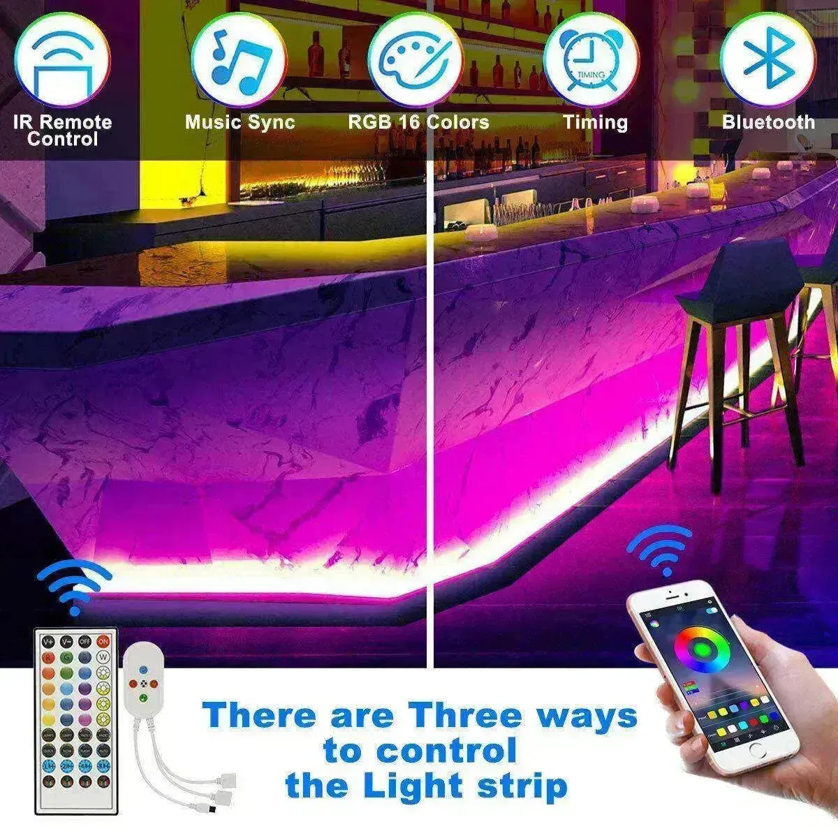 Remote  Color Changing  Led Strip Lights 5050 RGB Bluetooth Room Light