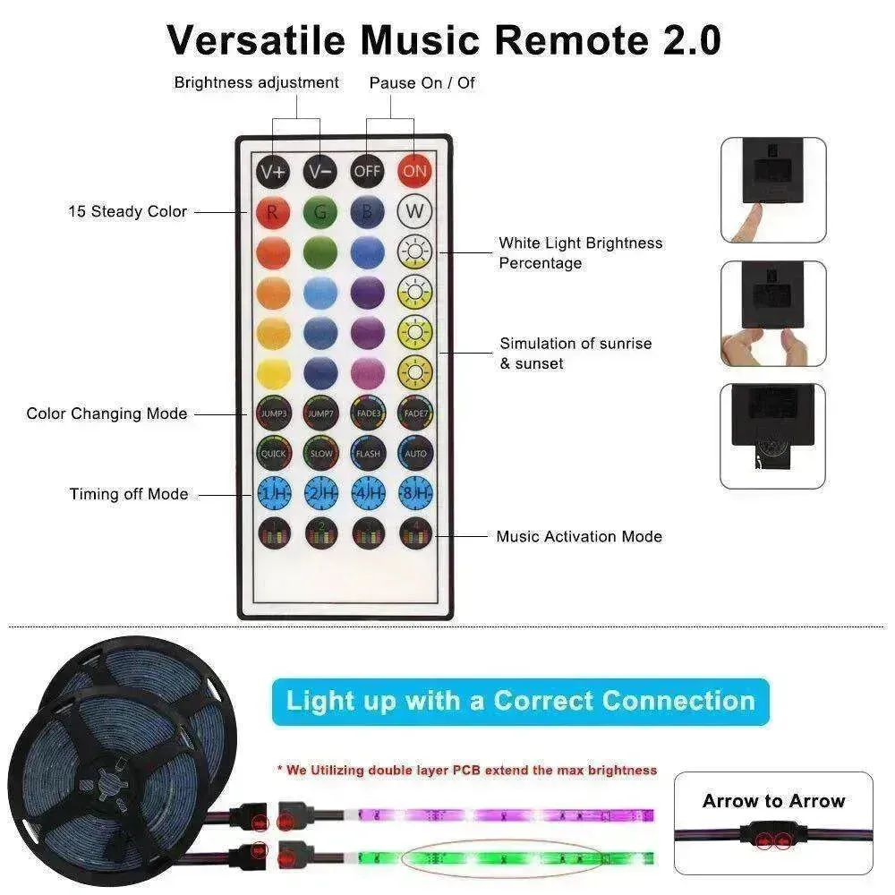 Remote  Color Changing  Led Strip Lights 5050 RGB Bluetooth Room Light