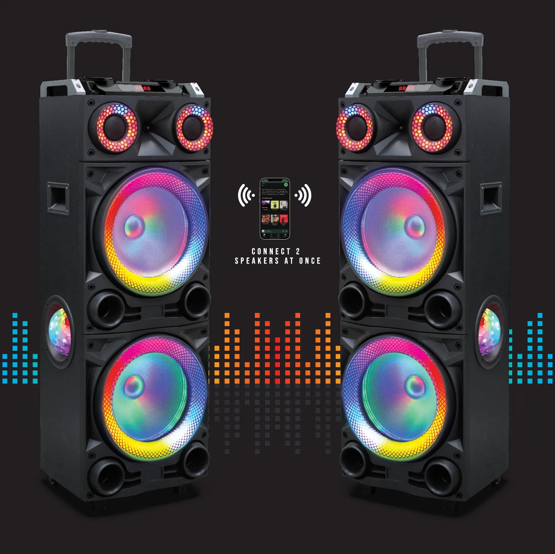 Rio-212 Party Speaker, 12" TWS Bluetooth, LED Lights, Karaoke, and Multimedia Playback