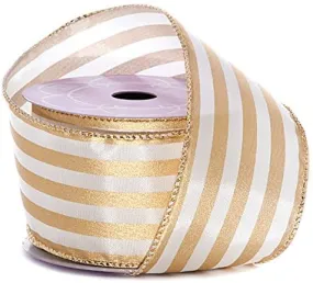 Satin Ribbon Decorations for Wedding - 2 1/2" x 10 Yards, White & Gold Striped