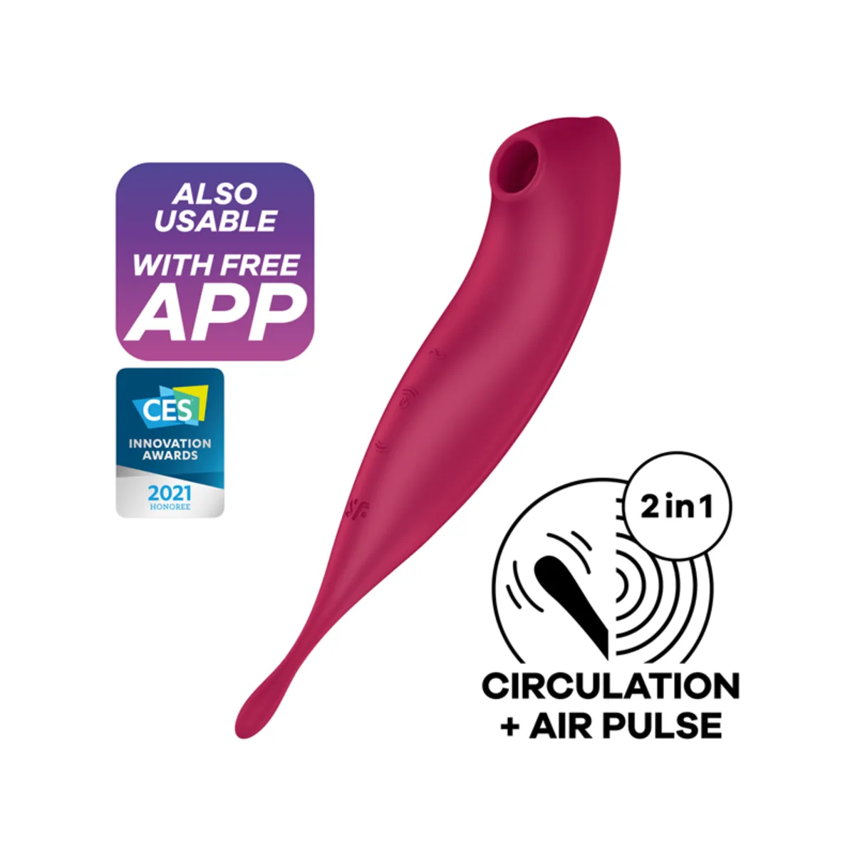 SATISFYER Twirling Pro  Hybrid Clitoral Air Pulse Stimulator & Tip Vibrator (App Controlled) - Dark Red