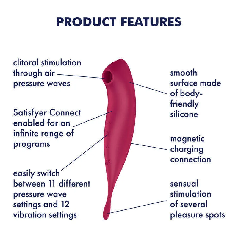 SATISFYER Twirling Pro  Hybrid Clitoral Air Pulse Stimulator & Tip Vibrator (App Controlled) - Dark Red