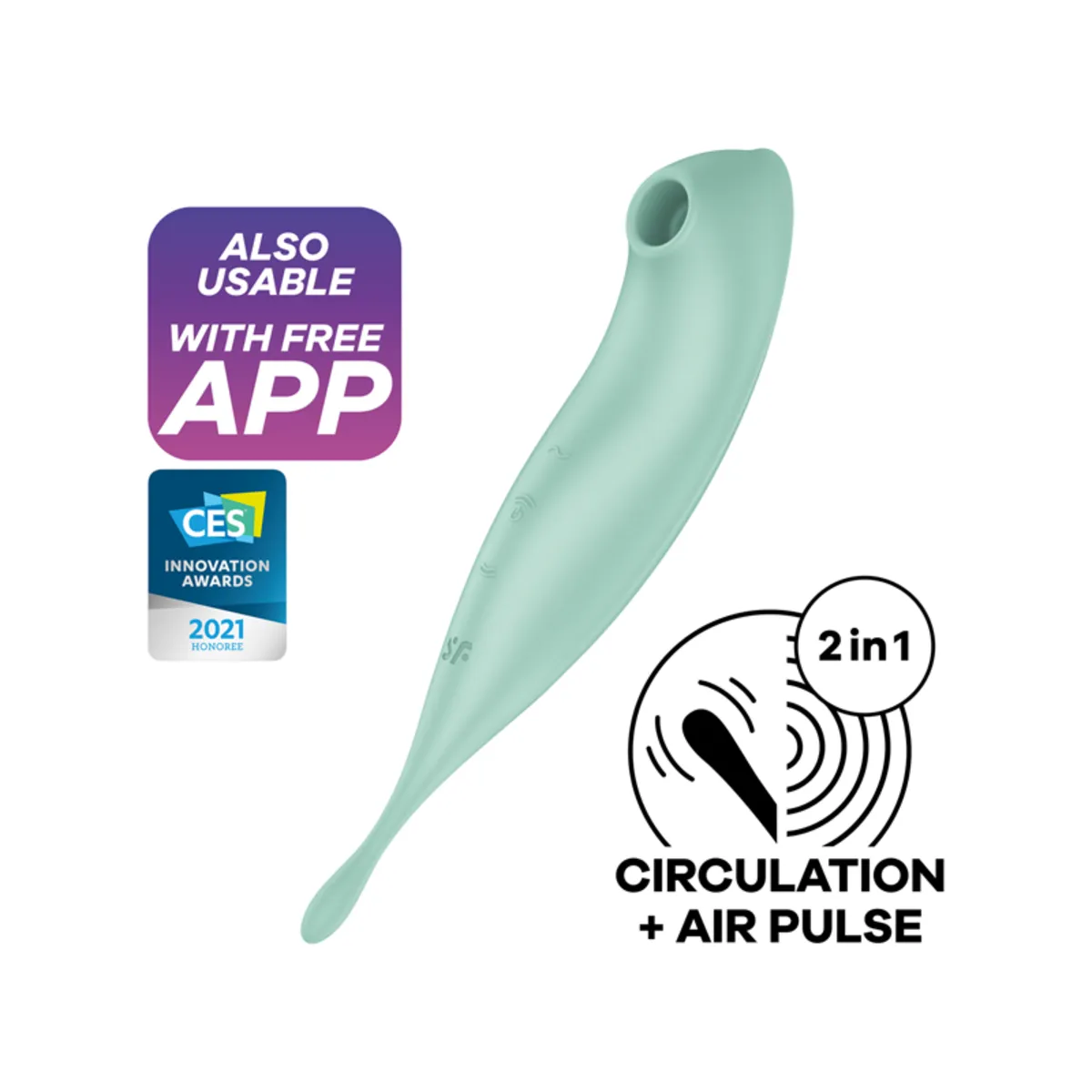 SATISFYER Twirling Pro  Hybrid Clitoral Air Pulse Stimulator & Tip Vibrator (App Controlled) - Mint